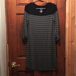 Black and grey stripped dress with sleeve detail